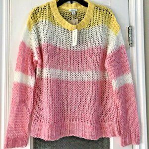 Sundance NEW $128 XS 2 Soft Light Sweater Open Knit Pink Yellow White Wool Blend